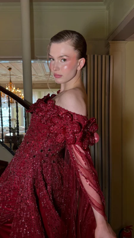 Bordo Taş İşlemeli Abiye